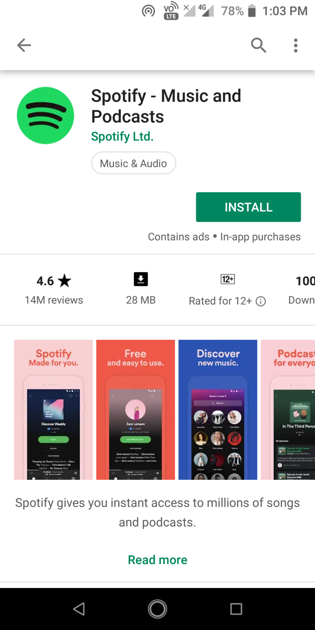 is spotify free on playstore