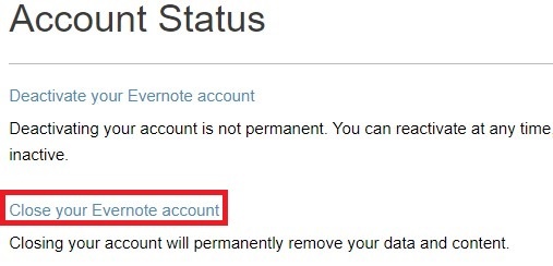 Delete Evernote Account
