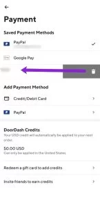 how to delete credit card from doordash